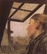 Laurits Andersen Ring Girl looking out of a Skylight Germany oil painting artist